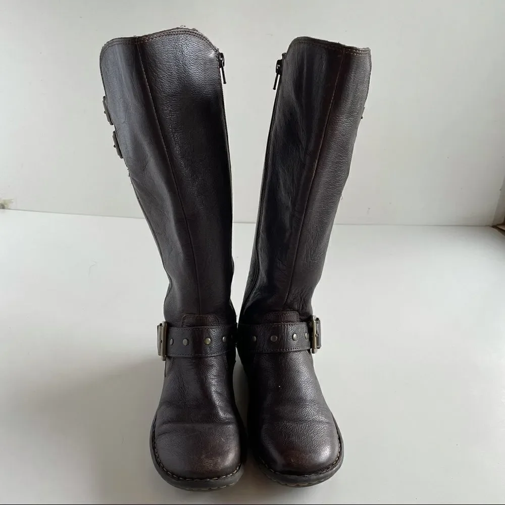 boc 6 Brown Leather Oliver Mid Calf Riding Full Zip Up Buckle Boots gold b.o.c.